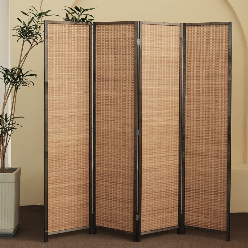 Furnnylane 4 Panel Bamboo Room Divider and Folding Panel Screen,Bamboo