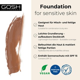 GOSH Foundation with SPF 15 for Light & Dark Skin, Vegan, Mattifying Makeup for Dry, Sensitive & Oily Skin, Smudge-proof and Sweat-Proof, Oil-Free, Coverage Adjustable, No Mask Effect, 018N