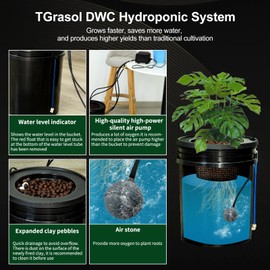 TGrasol Hydroponics Growing System Kit with Top Drip 5 Gallon 2-Bucket Recirculating DWC Hydroponic System Kit Not Easy to Leak for Growing Plants Indoors and Outdoors (2-Bucket+Top Drip)