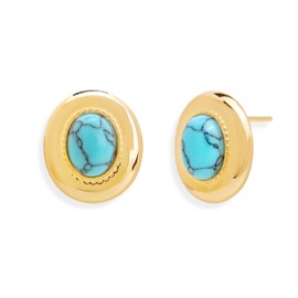 Jean Beau Gold Chunky Turquoise Stone Stud Earrings for Women, Chunky Oval Blue Gemstone Earring Wedding Prom Fashion Jewelry Gift