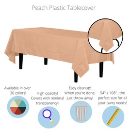 Exquisite 6-Pack Premium Plastic Tablecloth 54in. x 108in. Rectangle Plastic Table Cover - Peach
