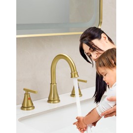 Fransiton Widespread Bathroom Sink Faucet 3 Hole, Brushed Gold Bathroom Faucet with Metal Pop-Up Drain, 2 Handle for 6-16" RV Vanity Sink