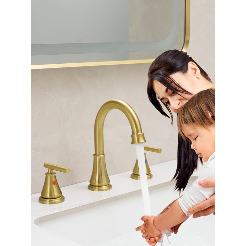 Fransiton Widespread Bathroom Sink Faucet 3 Hole, Brushed Gold Bathroom