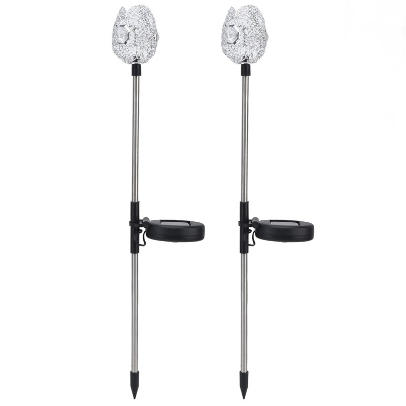 2Pcs Garden Solar Lights LED RGB Fast Charging Petal Design