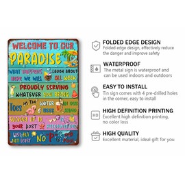 Welcome to Our Paradise Metal Signs Vintage Beach Metal Sign For Wall Decor Backyard Bar Signs Patio Decor Outdoor Pool Decor 8x12 Inch
