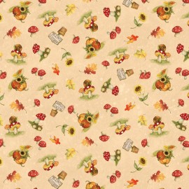 Wilmington Prints - Gnome-Kin Patch - Mushroom Toss - Cream, Fabric By the Yard
