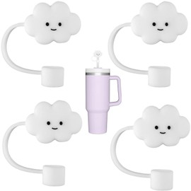 Straw Cover Caps, Pack of 4 Cover Caps, 10 mm Straw Cover, Portable Straw Cover Caps, Dustproof Protection, Cute Clouds Topper Tips Cover