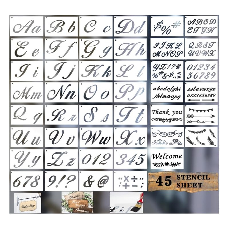 45 Pieces 175 Designs Letter Stencils for Painting on Wood,
