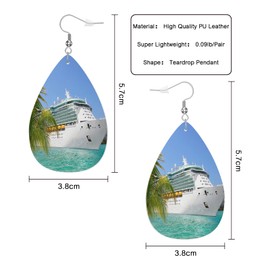 Vosach Sea Cruise Leather Teardrop Earrings Sailing Vacation Cruise Ship Tropical Summer Palm Beach Faux Leather Water Drop Earrings Jewelry For Women Friends Wedding