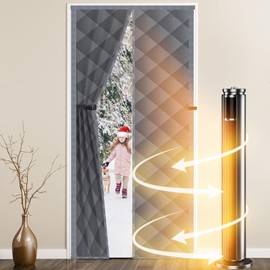 WLLEYAY Magnetic Thermal Insulated Door Curtain,Fits Door Size 30'' x 80'', Durable Oxford Cloth Thicken Cotton Fiber Fill, Temporary Door Insulation Cover,Soundproof Weatherproof Door Blanket