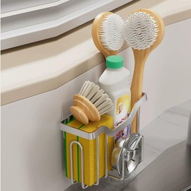 Jihocrex Kitchen Sponge Holder, Dish Brush Holder, Slim Sink Organization/Draining Basket/Liquid Drainer/Water Trough Rack, Kitchen Essential Tools, 304-Stainless Steel (Black)