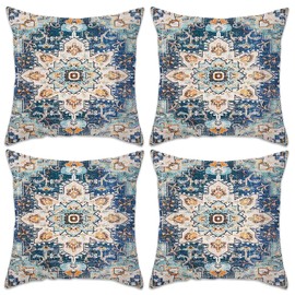 Betadistor Cushion Covers 45 x 45 cm Set of 4 Boho Decorative Square Throw Pillow Cases Country Style for Sofa Couch Livingroom Home Decor, Boho Blue, 513-0260