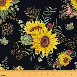 Feelyou Sunflowers Fabric by The Yard,Leaf Pattern Upholstery Fabric, Botanicla Florla Outdoor Fabric, Natural Theme Reupholstery Fabric for Chairs, 3 Yards, Yellow Green