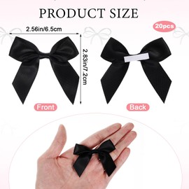 20 Pcs Black Bows for Balloons Self-Adhesive Gift Wrap Bows Soft Non-Faded Satin Ribbon Bow Premade Craft Bows Satin Ribbon Black Bow Decor for Treat Bags Party Favors Wedding Decorations