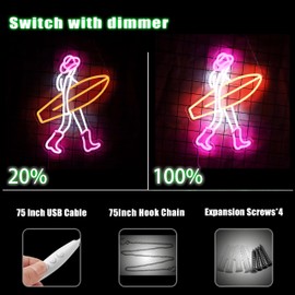 Cowgirl Surfing Neon Sign Surfer Cowgirl Neon Light Cowboy Girl Surfboard LED Neon Sign for Wall Decor Dimmable Surf Board LED Neon Light for Bar Restaurant Music Concert Man Cave Wall Art 12.6*16.1IN