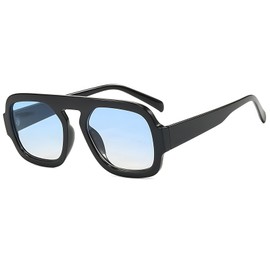 RUNHUIS Retro Square Sunglasses for Men and Women, Vintage Rectangle Sun Glasses for Travel Party, Black/blue