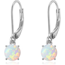 EVER FAITH - arete colgantes de plata de ley 925 para mujer, de ópalo redondo de 6 mm, con cierre de palanca, para mujer