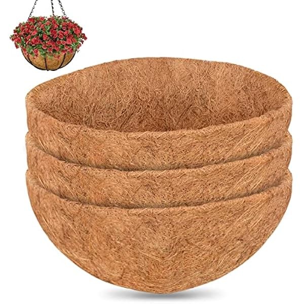 ZeeDix 16 Inch Coco Liners for Hanging Baskets, 3 Pcs