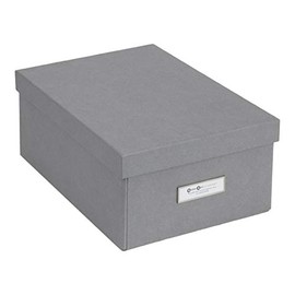 Bigso Karin Collapsible Storage Box | Photo Storage Box with Labelframe for Easy Identification | Simple Assembly without Tools | Decorative Storage Boxes with Lids | 8.9″ x 12.4″ x 5.4″ | Gray