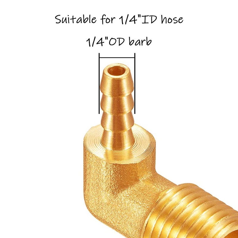 Uenede 3PCS Brass 3/8"NPT Male to 1/4" Barb 90 Degrees