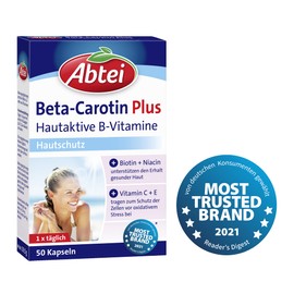 Abtei Abtei Beta-Carotin Plus - Für den Hautschutz - Mit hautaktiven B-Vitaminen - glutenfrei, laktosefrei - 50 Kapseln