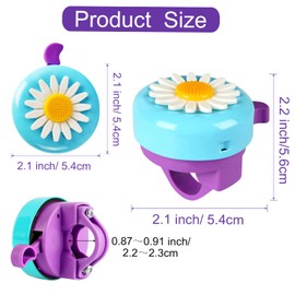Cinvo Pack of 2 Bike Bells Kids Bicycle Ring Bell Loud Crisp Clear Sound Safe Cycling Aluminum Warning Scooter Tricycles Bell Flower Design for Kids Adults (Pink Purple and Blue Purple)