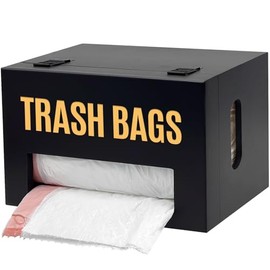 Libreshine Extra Large Trash Bag Holder Dispenser, Garbage Bag Dispenser Roll Holder Under Sink, Bamboo Wall Mounted Kitchen Trash Bag Dispenser Organizer Black