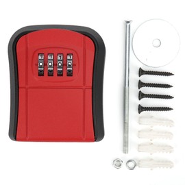 Key Lock Box 4Digit Combination Password WallMounted Outdoor Storage for Home Security(Red )