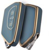 ELOHEI Key Fob Cover for Volkswagen, TPU Car Key Case Compatible with VW Golf 8, ID3, ID4, GTI, GTE, Seat Leon MK4,Tarraco, Ateca & Skoda Octavia (Gold Edge Blue)