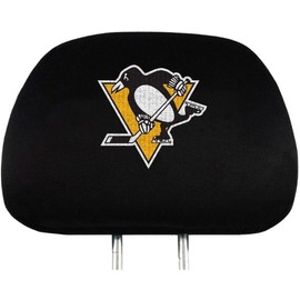 Fanmats Pittsburgh Penguins Premium Pair of Auto Head Rest Covers, Black, Elastic,...