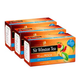 Sir Winston Tea, Tè Nero Deteinato Pesca, 60 Filtri (3 Confezioni da 20 Filtri), Gusto Morbido e Fruttato, Ideale sia Caldo che Freddo, Senza Lattosio, Glutine e Allergeni, Vegan