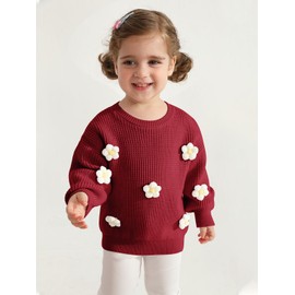 Toddler Girls Flower Knit Sweater Fall Winter Clothes Long Sleeve Baby Girls Pullover Cute Floral Sweatshirts Outfits 12-18 18-24 2T 3T 4T 5T