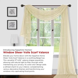 Sapphire Home Window Scarf Valance Curtains - Extra Long Sheer Valances for Windows - Voile Swag Curtains for Living Room, Kitchen, and Bedroom Decor, Weddings, Events - 37" x 216" - 1 pc - Teal