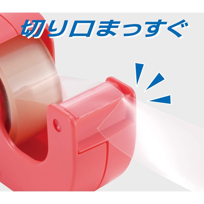 Nichiban CT-18DCR Cellotape Small Roll with Cutter, Straight Cutter, Red