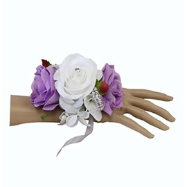 Angel Isabella Wrist Corsage-Keepsake Artificial Roses Hydrangea Large Wrist Flower Flower Prom Dance Graduation Events (Iris Lavender White)
