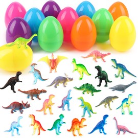 JIALWEN 12 Pack Filled Easter Eggs with 24 Dinosaur Toys Set, Easter Basket Stuffers Plastic Prefilled Surprise Eggs Easter Gifts Hunt Party Favors for Kids