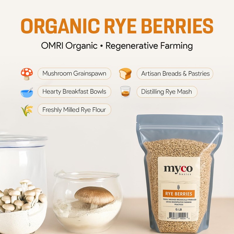 Rye Berries for Mushroom Spawn - Organic, Triple Washed Rye