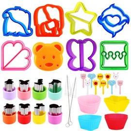 36Pcs Sandwich Cutters for Kids, Vegetable Cookie Cutters with Comfort Grip, Stainless Steel Fruit Shape Cutters, Cartoon Animal Bento Food Cutter Stamps, Bread Cutters with 10 Toothpicks and 2 Brush