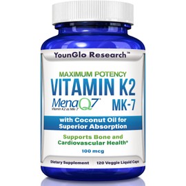 Vitamin K2 MK7 (MenaQ7) 100 mcg w/Coconut Oil for Superior Absorption, Dietary Health Supplement, 120 Vegan Liquid Capsules to Support Bone Strength & Density for Adults Women & Men
