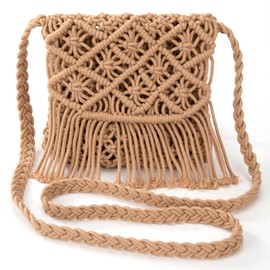 Jesustree Damen Handgewebt Umhängetasche, Sommer Strand Cossbody Schultertasche mit Quaste, Vintage Handmade Umhängetasche,Baumwolle Häkeln Umschlag Handtasche für Dating,Freizeit,Reisen