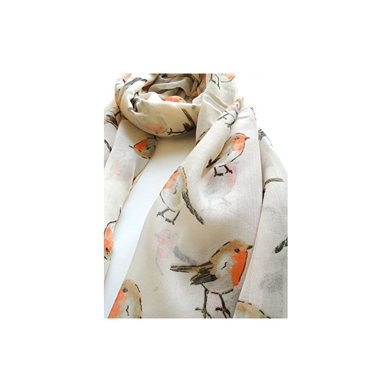 The Olive House® Womens Christmas Winter Robin Bird Scarf Cream