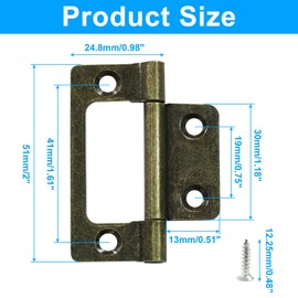 Dijedev 6 Pcs Antique Brass Bifold Door Hinges, 2 x 1 Inch Non-Mortise, Retro Style for Furniture, Windows, Cupboard
