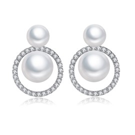 VIKI LYNN Freshwater Cultured Double Pearl Stud Earrings for Women Double Ball Sterling Silver Earrings