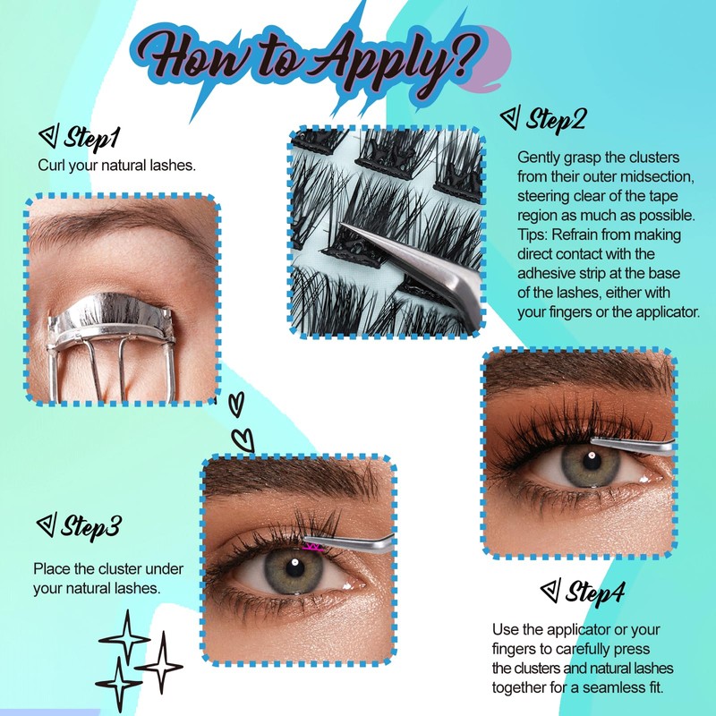 Obeyalash Cluster Wimpern Selbstklebend D Curl 8-14mm Fluffy Eyelashes Extensions