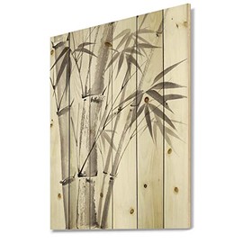 DesignQ Palm Bamboo Detail Iii Traditional Wood Wall Decor, Grey Wood Wall Art, Large Floral Wood Wall Panels Printed On Natural Pine Wood Art