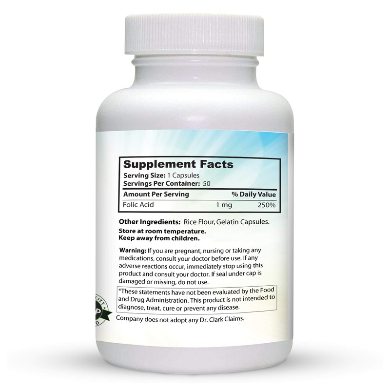 Dr. Clark Folic Acid (Vitamin B9) Supplement – 1mg, 100