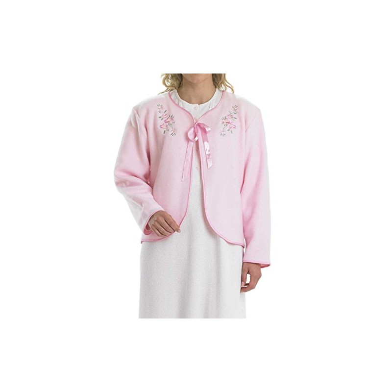 Slenderella Ladies Polar Fleece Ribbon Tie Bed Jacket Floral Embroidered