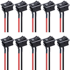 Taiss/10Pcs Rocker Switch ON/Off 2Pin Latching Square SPST Toggle Switch Snap with Wires KCD1-X-F