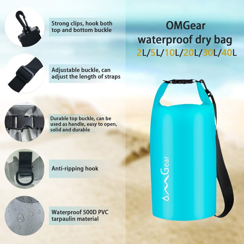 OMGear Waterproof Dry Bag Camping Dry Sack With Phone Pouch
