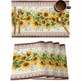 Sunflower Placemats for Dining Table Vintage Farmhouse Sunflower Plant Table Mats Washable Modern Outdoor Indoor Placemats for Home Party Wedding Holiday Decor, Set of 4